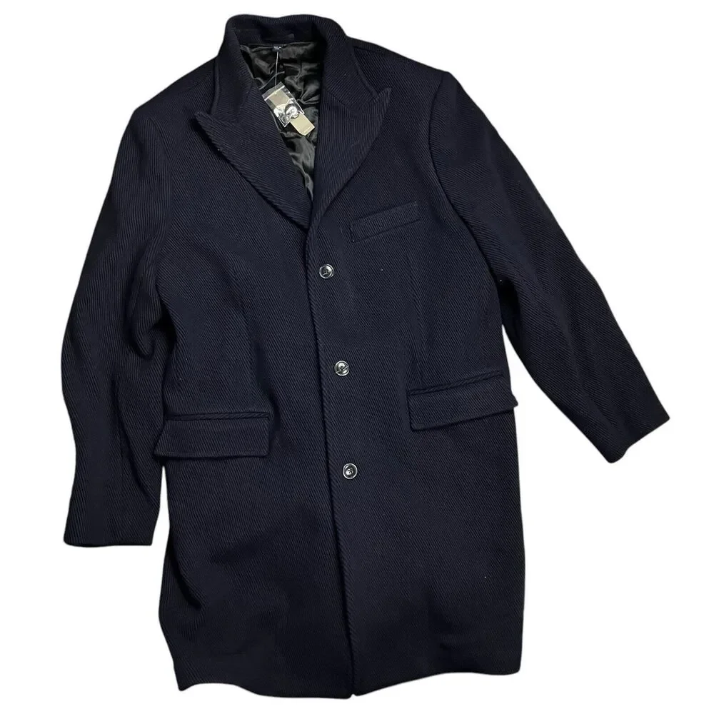 J Crew Coat Mens XXL Long Navy Wool Ludlow Topcoat‎ Heavyweight Peak Lapel BS472